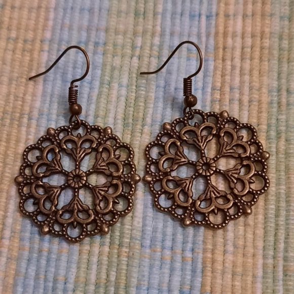 Handmade Bronze Mandala Earrings - Picture 1 of 2
